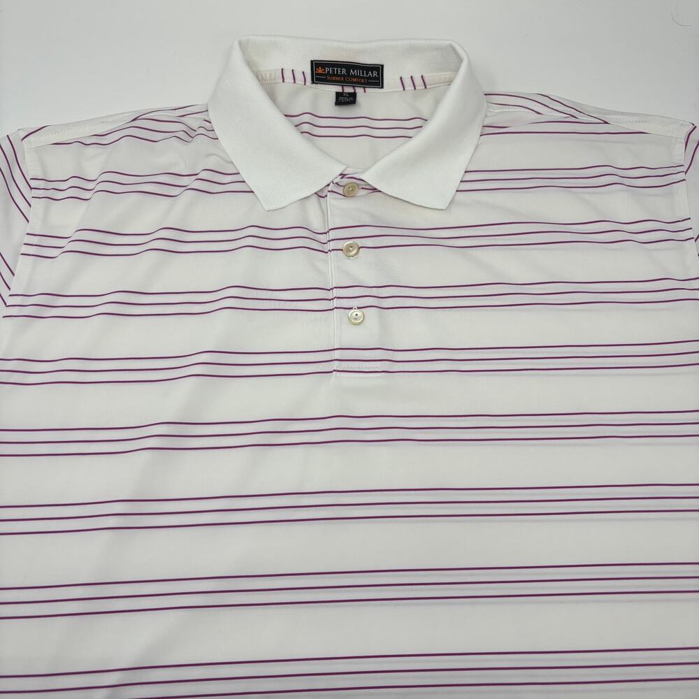 Peter Millar Summer Comfort XL White Purple Striped Short Sleeve Golf Polo Shirt